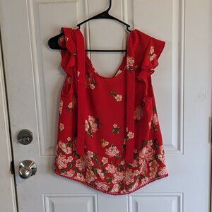 Twine & String Red Floral Print With Tie Back Detail Size Medium